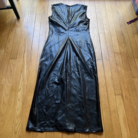 House Of Harlow 1960 Size L Vamp Black Faux Leather Sleeveless Slit Midi Dress - Picture 3 of 16